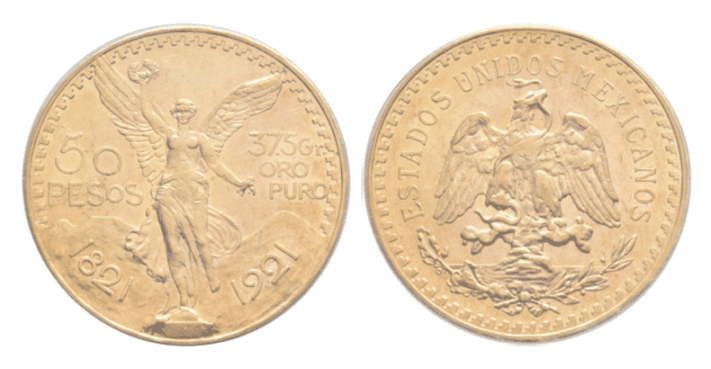 【MS61】1921年 メキシコ 勝利の女神 50ペソ金貨