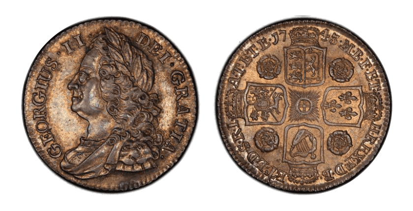 【MS64】1743年 イギリス ジョージ2世 シリング 銀貨