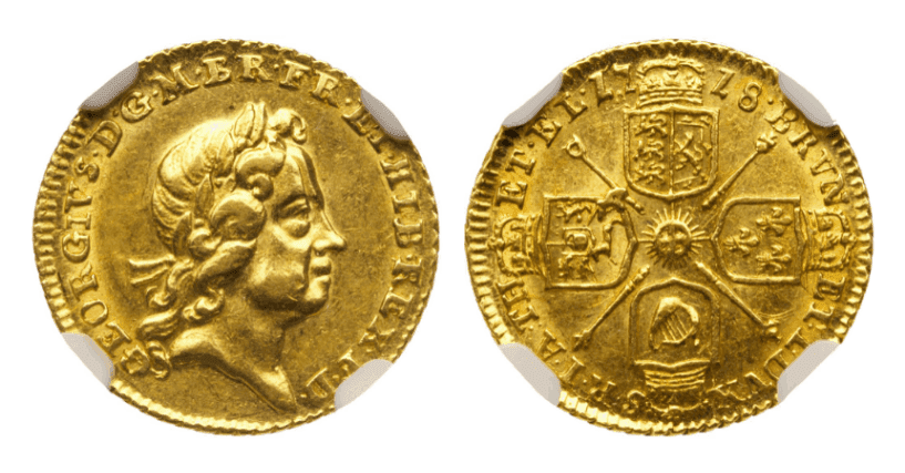 【AU55】1718年 イギリス ジョージ1世 1/4ギニー金貨