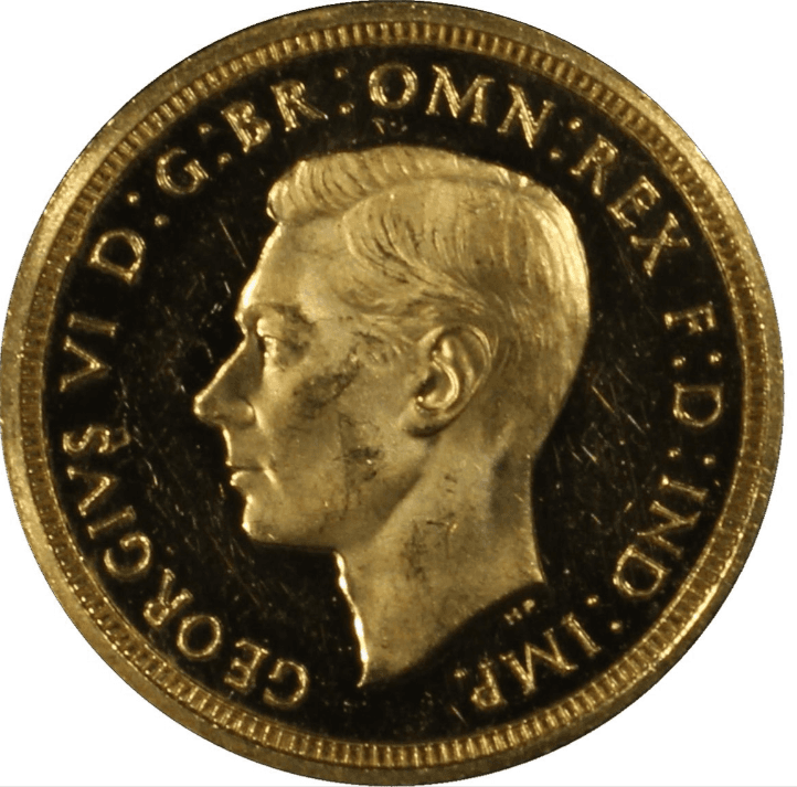 【PR64 DCAM】1937年 イギリス ジョージ6世 1/2ソブリン金貨(表)