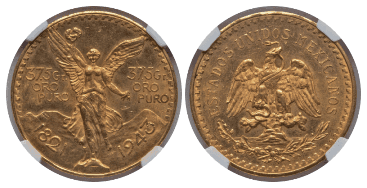 【MS64】1943年 メキシコ 勝利の女神 50ペソ金貨