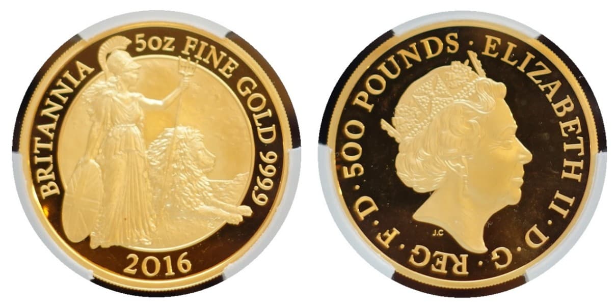 【PR68 DEEP CAMEO】2016年500ポンド ブリタニア 5oz プルーフ金貨