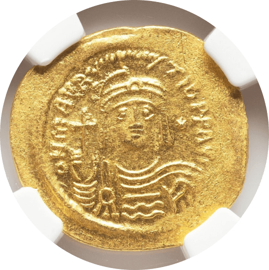 【MS 4/5 5/5】582年〜602年 ビザンツ帝国(東ローマ帝国)マウリキウス・ティベリウス皇帝 ソリダス金貨(表)