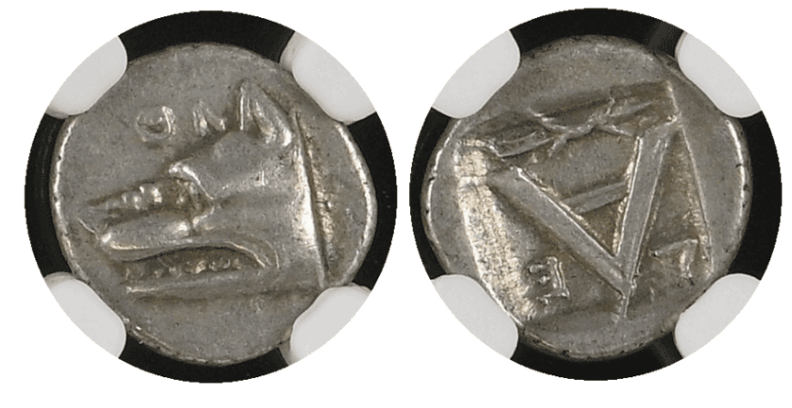 【Ch XF★ 5/5 5/5】紀元前250年以上前 古代ギリシア 古代都市アルゴス オボル銀貨 2枚セット