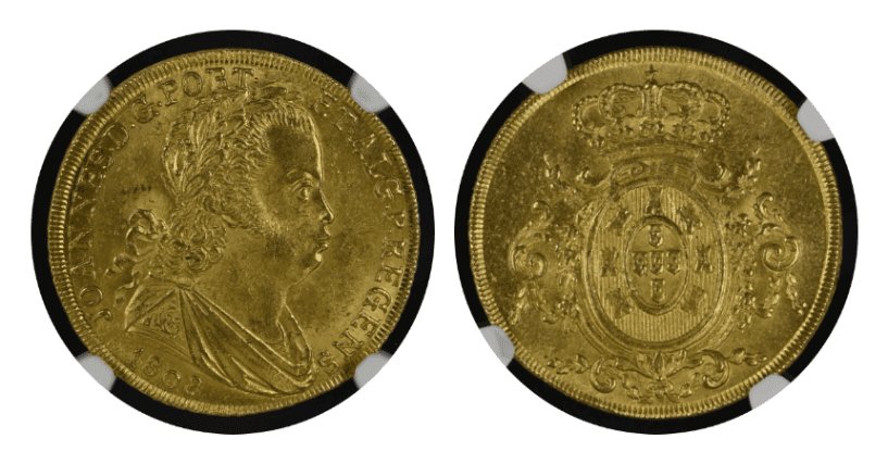 【MS64】1808年 ポルトガル ジョアン6世 1ぺカ(6400レイス) 金貨
