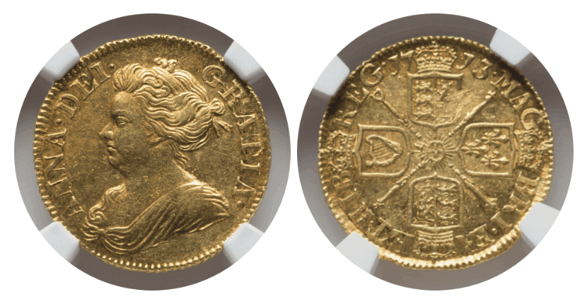 【MS62】1713年 イギリス アン女王 1/2ギニー金貨