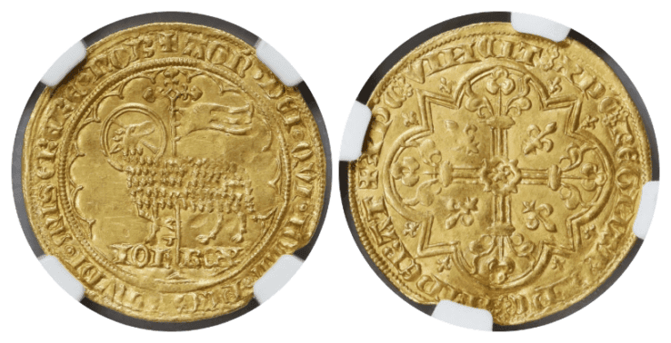 【MS61】1350年〜1364年 フランス ジャン2世 金の羊 ムートンドール金貨