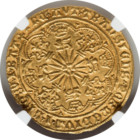 【MS62】1469年?1470年 イギリス エドワード4世 ロイヤル(ローズ・ノーブル)金貨(裏)