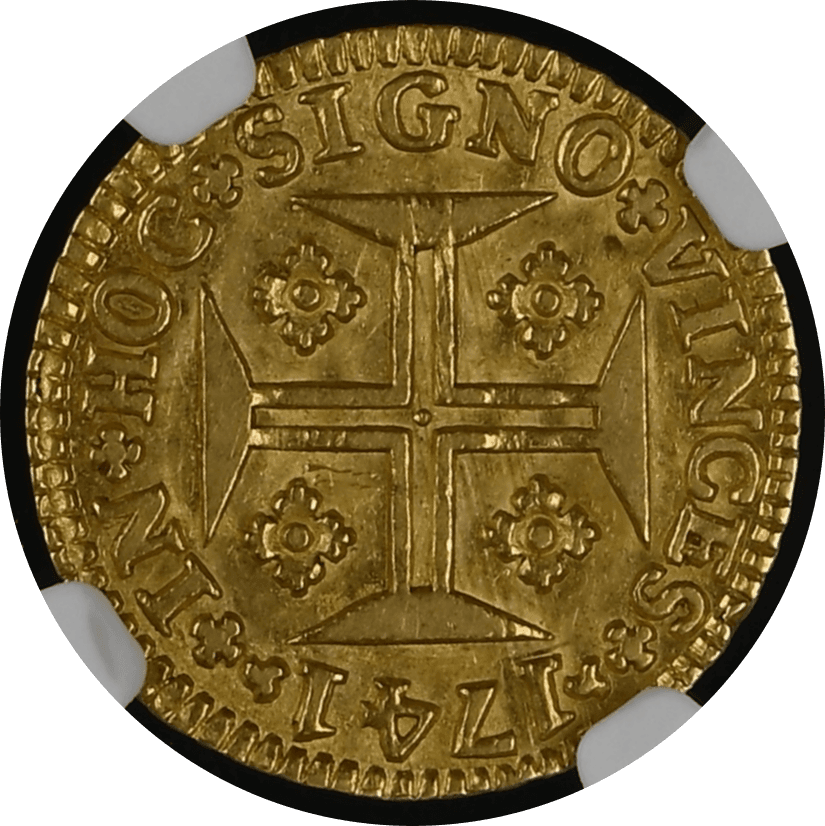 【MS63】1741年 ポルトガル ジョアン5世 1000レイス 金貨(裏)