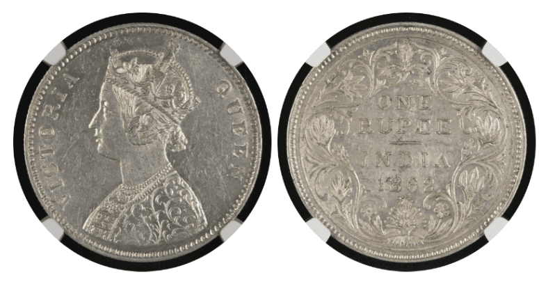 【MS61〜MS62】1862年,1887年 英領インド ヴィクトリア女王 ルピー銀貨 3枚セット
