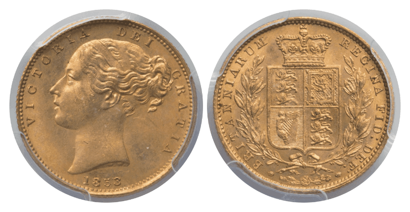 【MS65】1853年 イギリス ヴィクトリア女王 ヤングヘッド 1ソブリン金貨