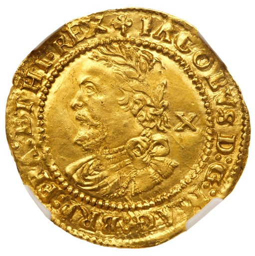 【AU55】1613年 イギリス ジェームズ1世 1/2ローレル金貨(表)