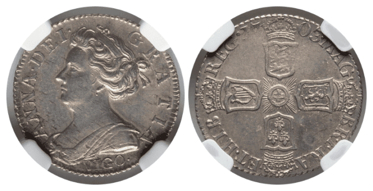 【MS61】1703年 イギリス アン女王 ヴィーゴ(VIGO) 6ペンス銀貨