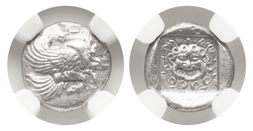 【Ch XF 5/5 3/5】紀元前5世紀 古代ギリシア イオニア国 クラゾメナイ ディオボル銀貨