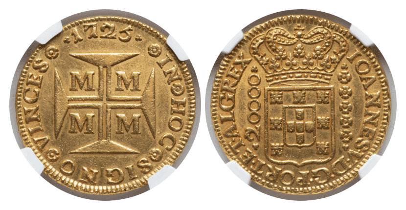 【MS61】1725年 ポルトガル領ブラジル ジョアン5世 20000レイス金貨