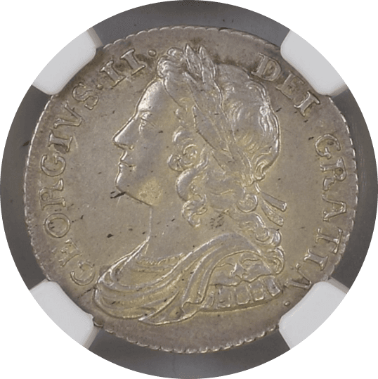 【MS62】1737年 イギリス ジョージ2世 シリング銀貨(表)