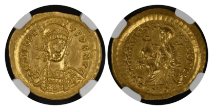 【MS 5/5 3/5】402年〜450年 ビザンツ帝国(東ローマ帝国)テオドシウス2世 ソリダス金貨 MS 5/5 3/5